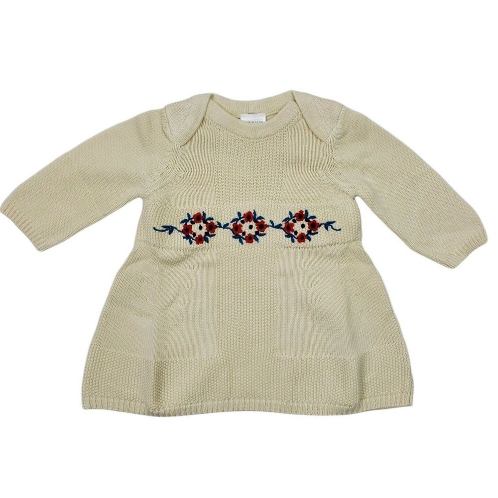 Hanna Andersson Knit Dress High Holiday Novelty Cream‎ Floral Sz 3-6 Months